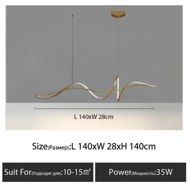 Flowing Ribbon Minimalist Designer Lighting LED Chandelier For Dining Island Aluminum Modern Living Room Kitchen Dining Room Table Decor