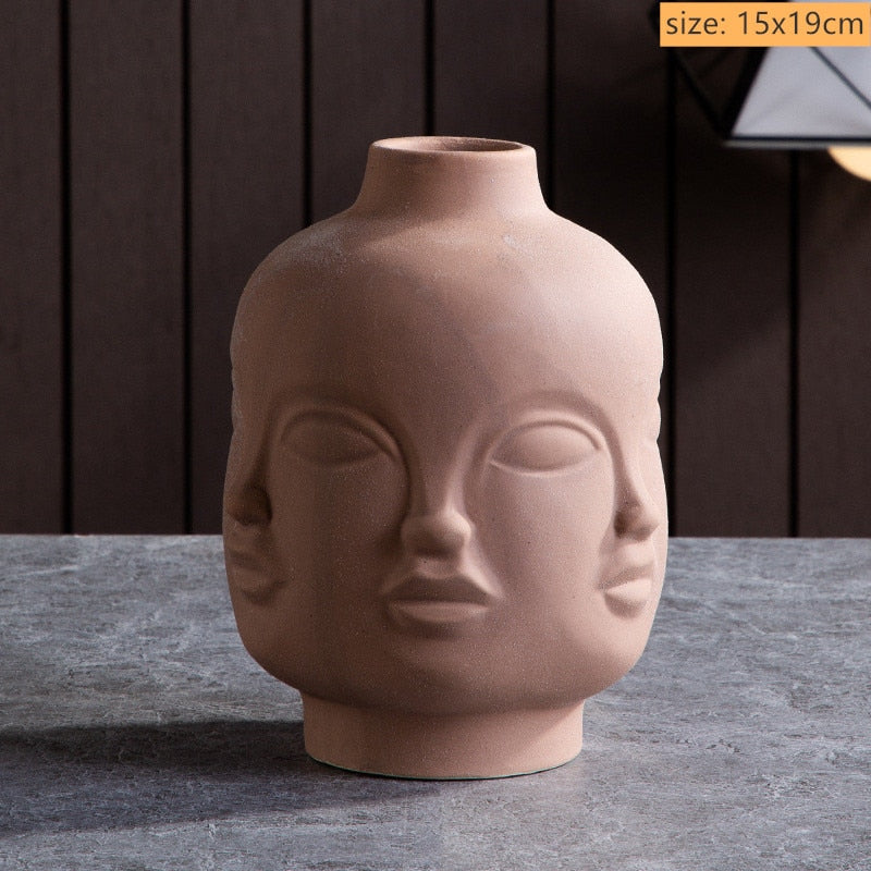 Modern Trendy Face Pot Contemporary Ceramic Human Face & Lips Flower Pot Vase For Floral Arrangements Creative Home Interior Decor