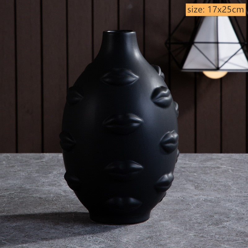 Modern Trendy Face Pot Contemporary Ceramic Human Face & Lips Flower Pot Vase For Floral Arrangements Creative Home Interior Decor