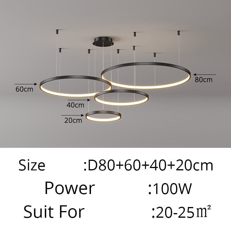 Contemporary Ring of Light LED Chandelier Suspended Circles Pendant Lights For Living Room Dining Room Reception Foyer Lighting