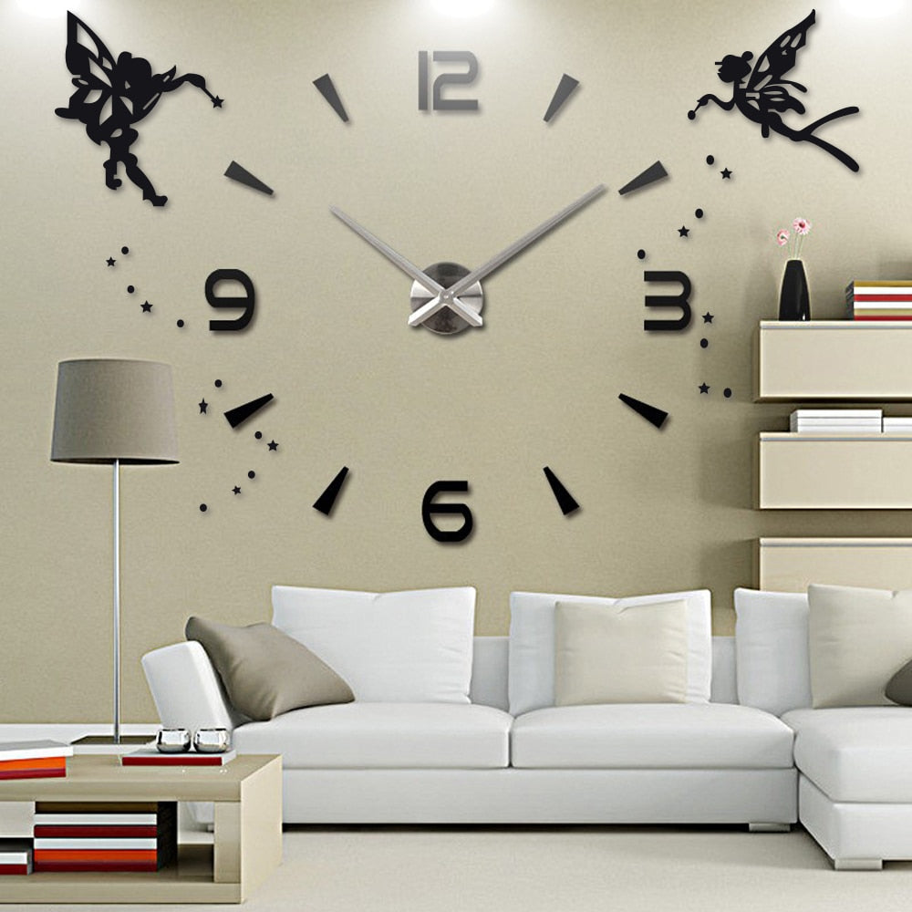 Large Wall Clock Quartz 3D DIY Big Watch with TIME Letter Decor Chrome Numerals Big Clock 1mtr Diameter