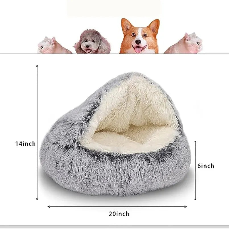 Soft Plush Pet Bed with Cover: A Cozy 2-in-1 Sleeping Nest Cave for Small Dogs and Cats