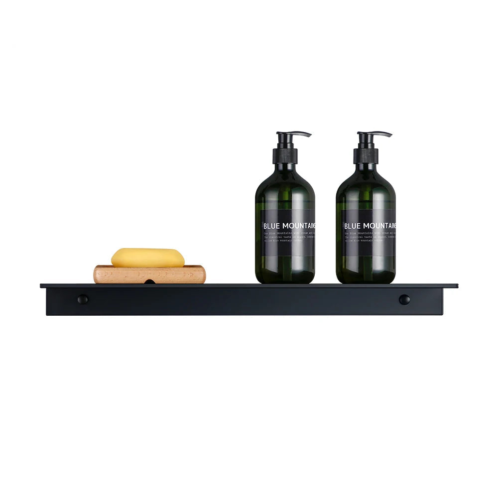 Modern Matt Black Aluminium Shelf 30-60cm Bathroom Storage Rack For Kitchen Washroom Simple Minimalist Designer Bathroom Fitting Single Tier Shelf