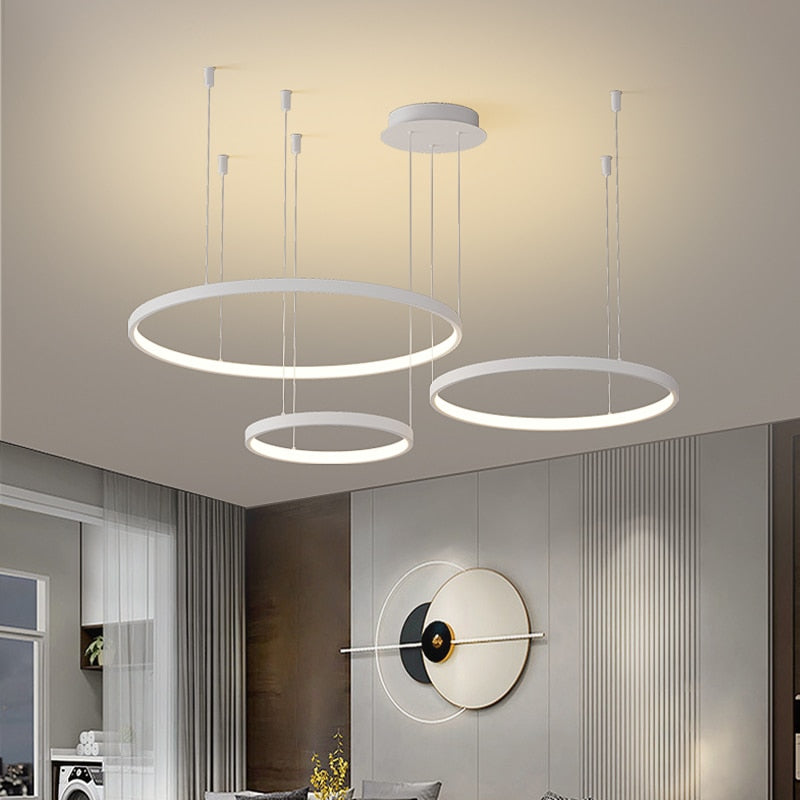 Contemporary Ring of Light LED Chandelier Suspended Circles Pendant Lights For Living Room Dining Room Reception Foyer Lighting