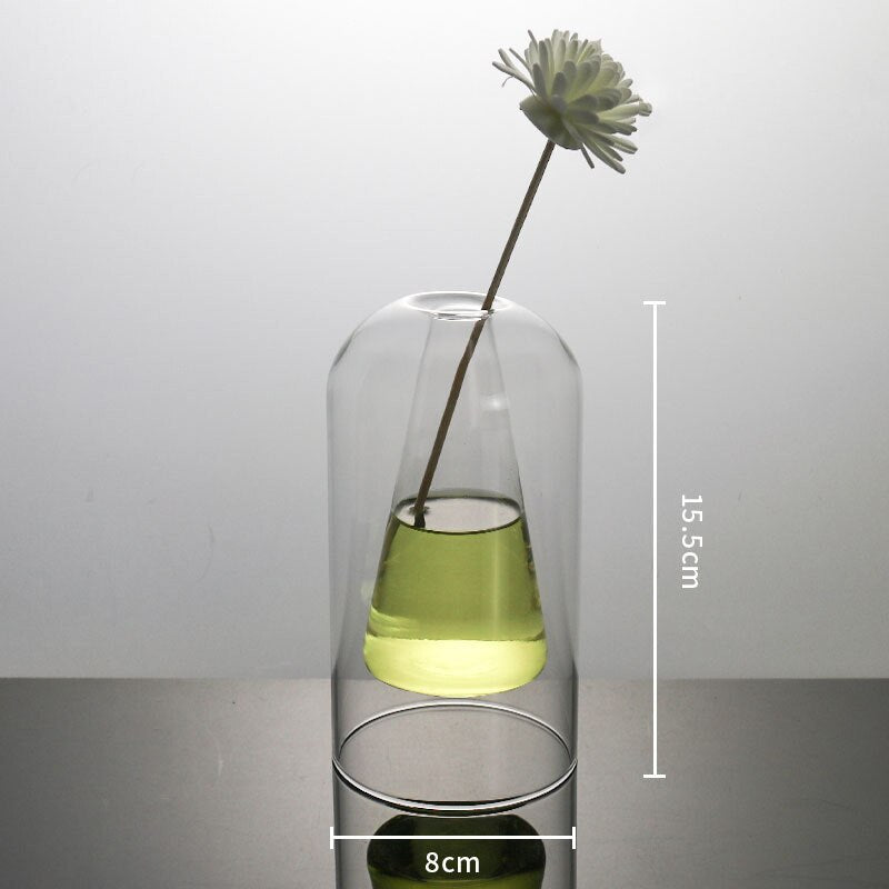 Modern Colorful Abstract Handcrafted Double-Layer Glass Vase for Hydroponic Plants and Flowers