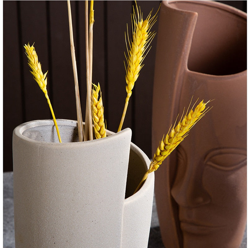 Modern Trendy Face Pot Contemporary Ceramic Human Face & Lips Flower Pot Vase For Floral Arrangements Creative Home Interior Decor