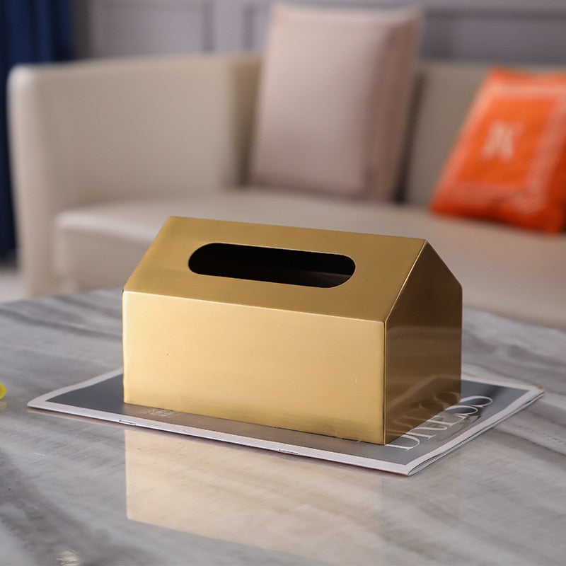 Light Luxury Golden Brass Crafted Tissue Box Modern Geometric Square Housing For Tissues Napkins Etc Living Room Dining Room Decor