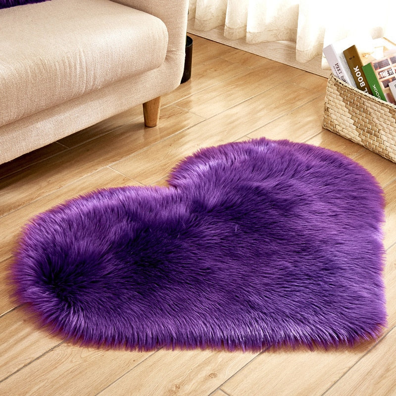 Soft Plush Fluffy Heart Rug Floor Mat For Living Room Bedroom Anti Slip Deep Pile Rug - Choose Your Color!