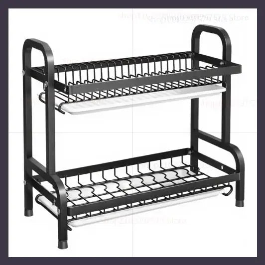 Two-Tier Compact Dish Drying Rack with Draining Board and Utensil Holder Rust-Proof Kitchen Dish Drainer For Narrow Spaces
