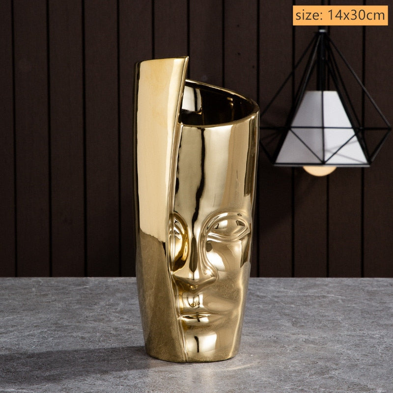 Modern Trendy Face Pot Contemporary Ceramic Human Face & Lips Flower Pot Vase For Floral Arrangements Creative Home Interior Decor