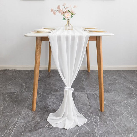 Elegant Chiffon Table Runner 30x300cm Table Drape Romantic Boho Table Runner Decoration for Wedding Birthday Party Bridal Valentine's Day Table Decoration