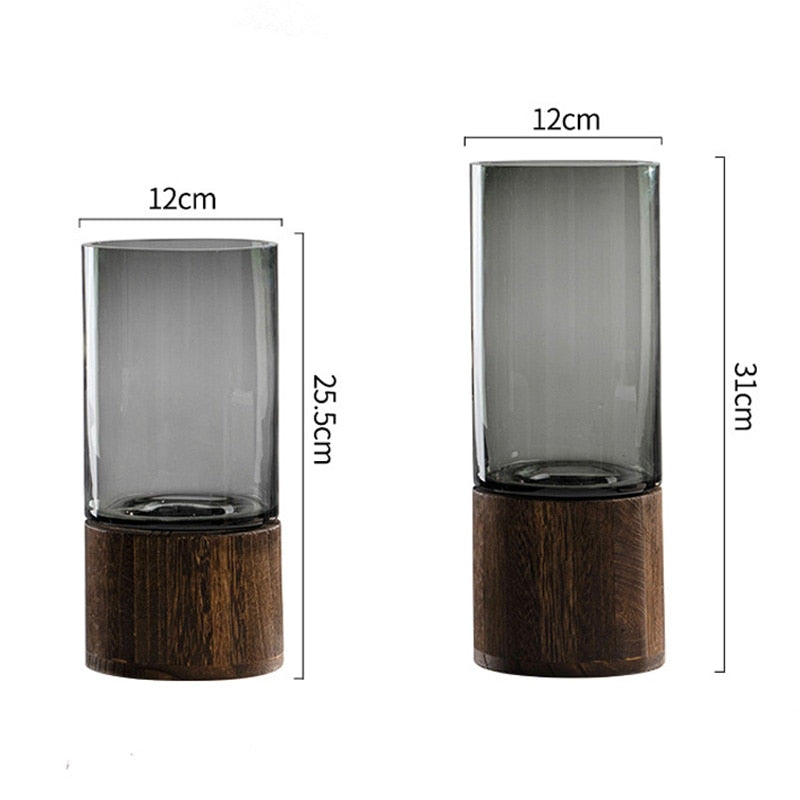 Elegant Nordic Hydroponic Plant Glass Vase with Durable Wood Base - Perfect for Home and Office Decor