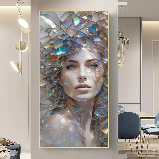 Abstract Colorful Broken Woman Face Portrait Posters: Modern Aesthetic Canvas Print Wall Art for Your Walls