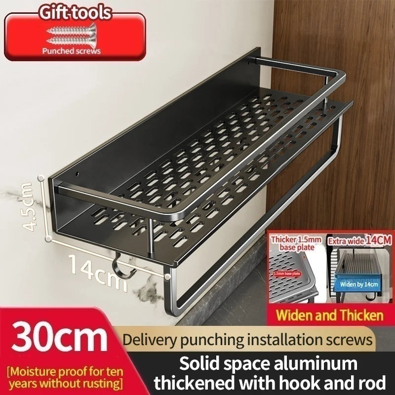 Multi-Purpose Aluminum Shelf Organizer – Modern Industrial Design Wall Shelf for Kitchen Storage & Bathroom Toiletries