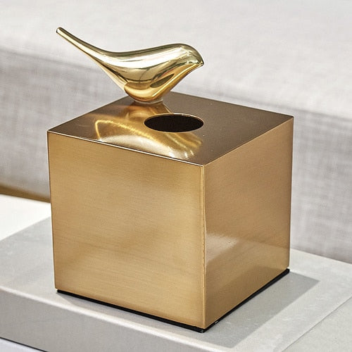 Light Luxury Golden Brass Crafted Tissue Box Modern Geometric Square Housing For Tissues Napkins Etc Living Room Dining Room Decor