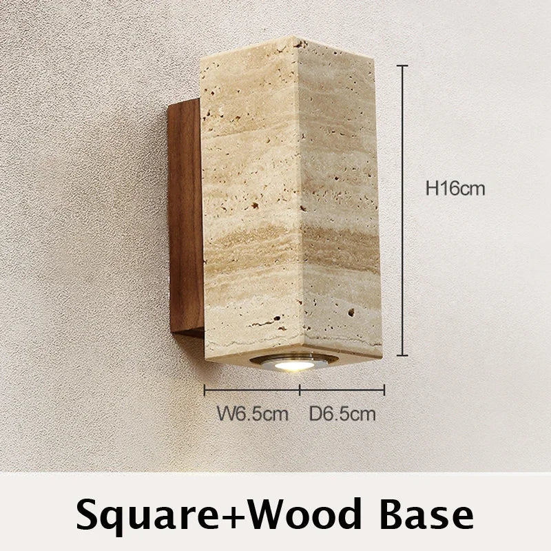 Travertine Wabi Sabi LED Wall Light – Beige Marble Wall Light for Living Room, Bedroom & Hallway