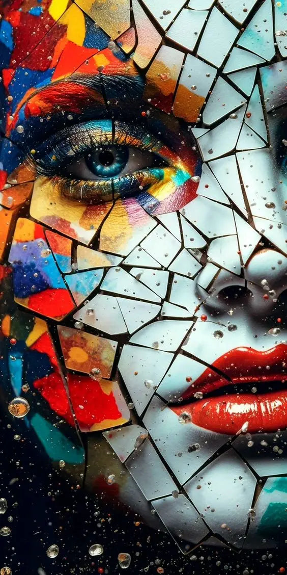 Abstract Colorful Broken Woman Face Portrait Posters: Modern Aesthetic Canvas Print Wall Art for Your Walls