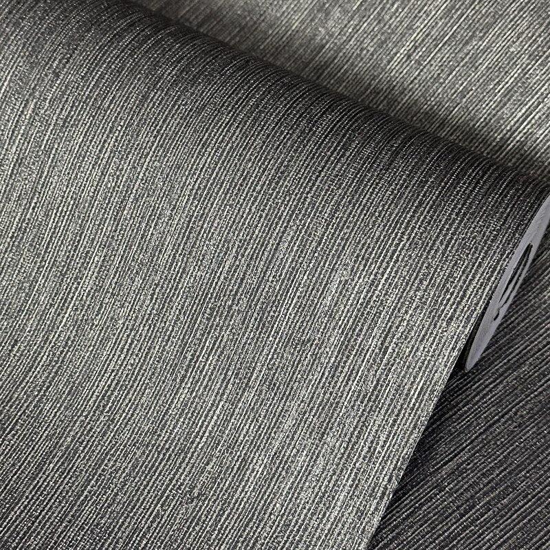 Modern Metallic Threads Wallpaper Dark Gray Solid Colors Faux Grasscloth Textured Vinyl Wall Covering For Modern Living Room Loft Office Contemporary Interiors