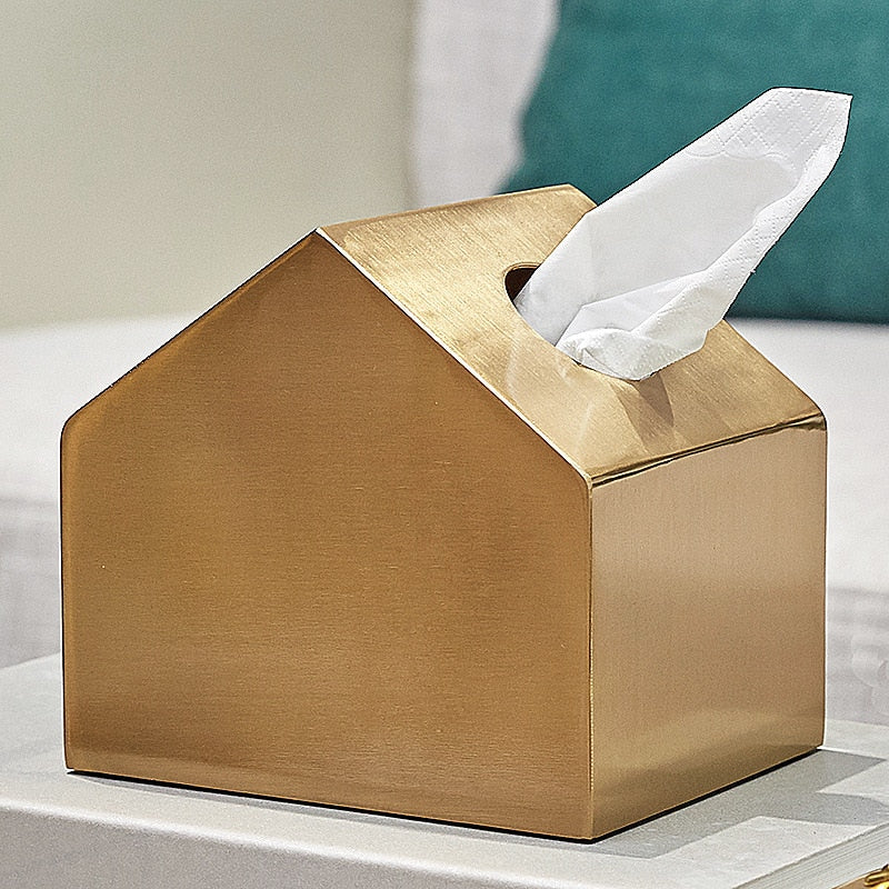 Light Luxury Golden Brass Crafted Tissue Box Modern Geometric Square Housing For Tissues Napkins Etc Living Room Dining Room Decor