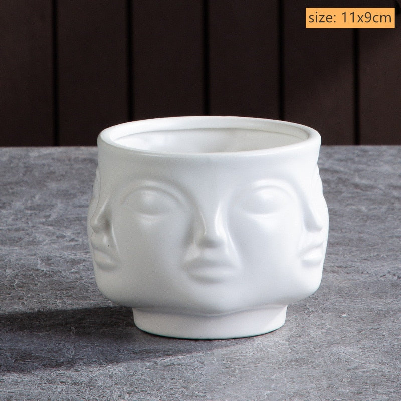 Modern Trendy Face Pot Contemporary Ceramic Human Face & Lips Flower Pot Vase For Floral Arrangements Creative Home Interior Decor