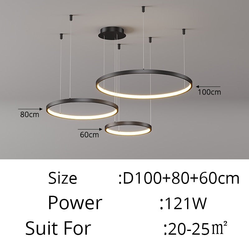 Contemporary Ring of Light LED Chandelier Suspended Circles Pendant Lights For Living Room Dining Room Reception Foyer Lighting