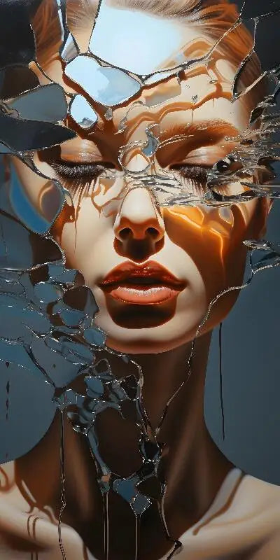 Abstract Colorful Broken Woman Face Portrait Posters: Modern Aesthetic Canvas Print Wall Art for Your Walls