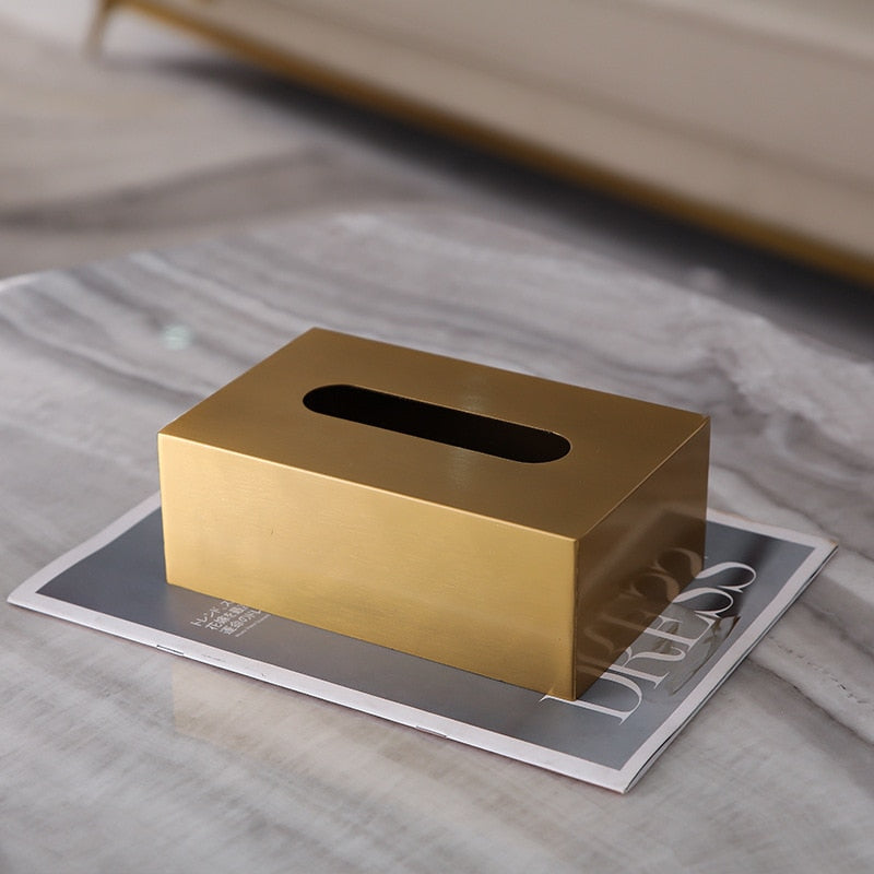 Light Luxury Golden Brass Crafted Tissue Box Modern Geometric Square Housing For Tissues Napkins Etc Living Room Dining Room Decor