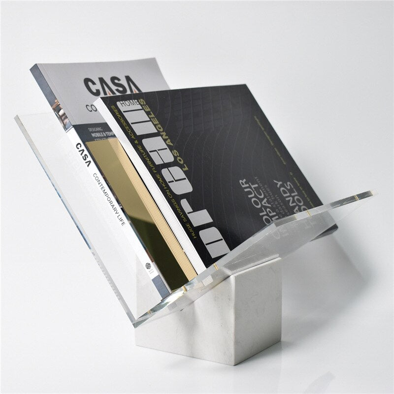 Solid Marble Acrylic Angled Magazine Holder Stand File Organizer Home Tidy For Living Room Designer Accessories For Contemporary Interiors