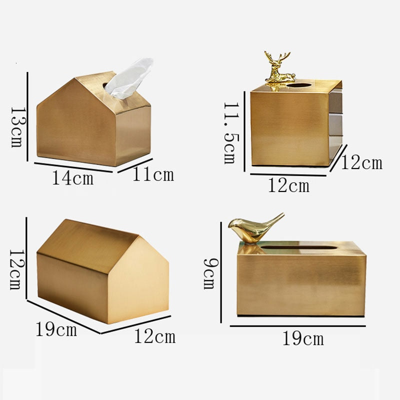 Light Luxury Golden Brass Crafted Tissue Box Modern Geometric Square Housing For Tissues Napkins Etc Living Room Dining Room Decor