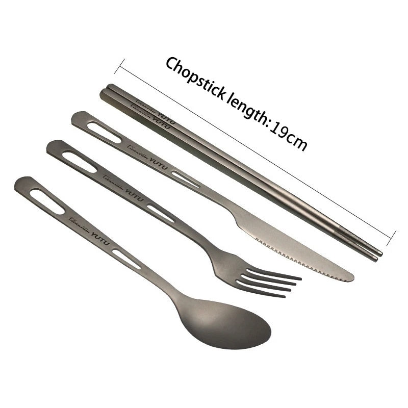 Pure Titanium Portable Tableware Set Frosted Titanium Knife Fork Spoon Chopsticks Cutlery For Camping Travel Survival Etc
