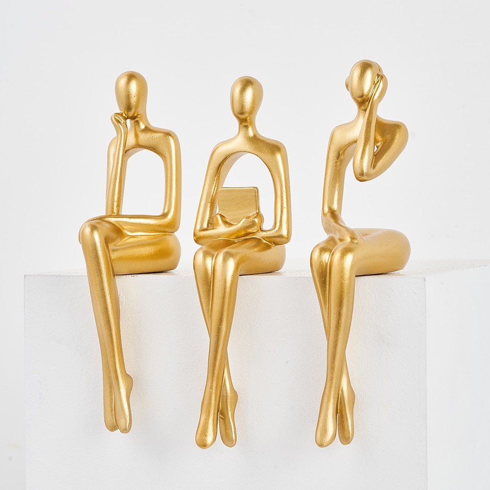 Nordic Philosophers Decorative Ornamental Golden Figurines For Coffee Table Book Shelf Mantelpiece Fashionable Home Decor Accessories