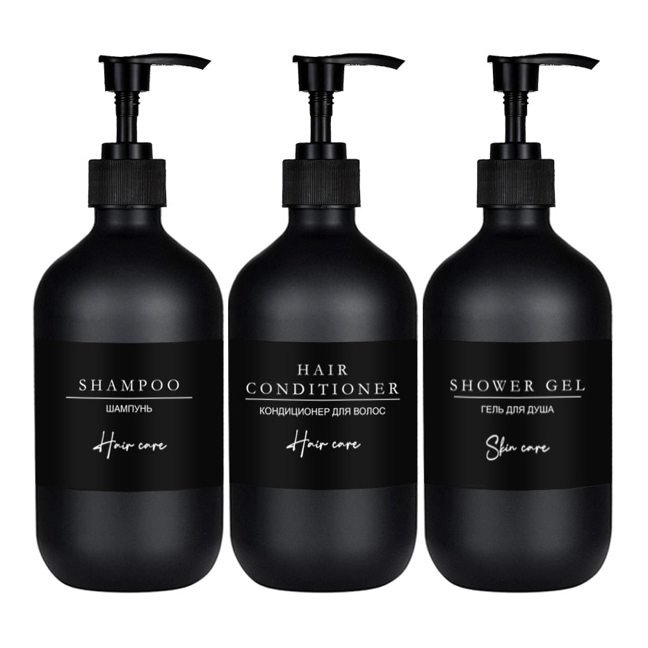 Minimalist Matte Black Cosmetic Dispensers For Hand Liquid Shampoo Shower Gel etc Refillable Soap Pump Lotion Bottles 500ml Set of 3pcs