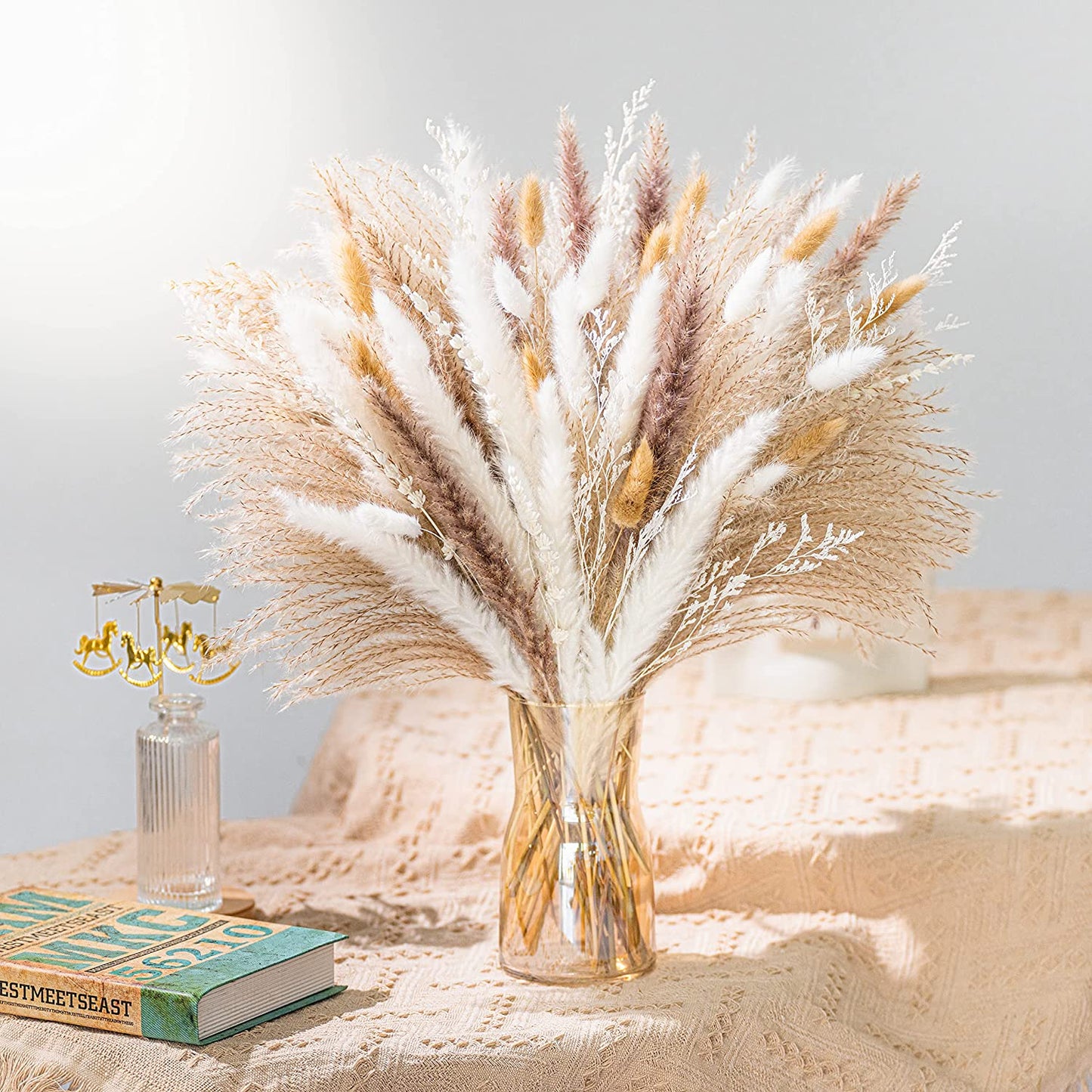 Natural Dried Pampa Grass Bouquet Boho Home Decor Phragmites Bouquet Dried Flowers Bouquet for Wedding Ramadan Decoration 80PCS