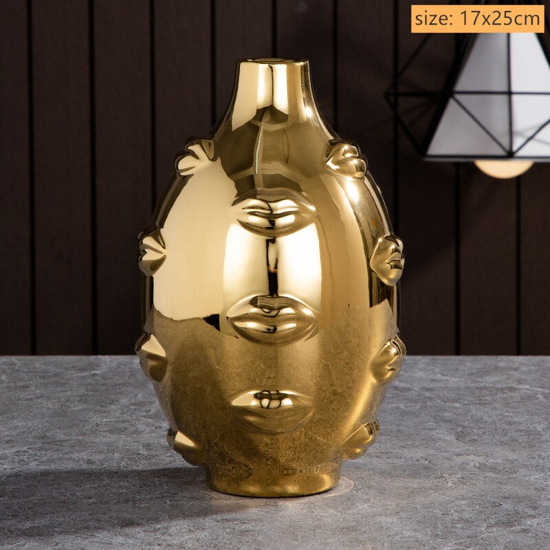 Modern Trendy Face Pot Contemporary Ceramic Human Face & Lips Flower Pot Vase For Floral Arrangements Creative Home Interior Decor