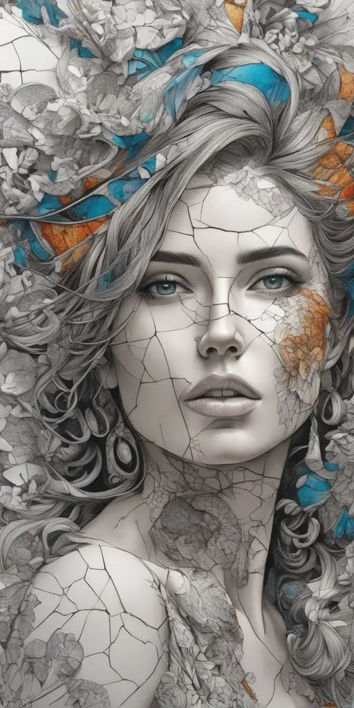 Abstract Colorful Broken Woman Face Portrait Posters: Modern Aesthetic Canvas Print Wall Art for Your Walls