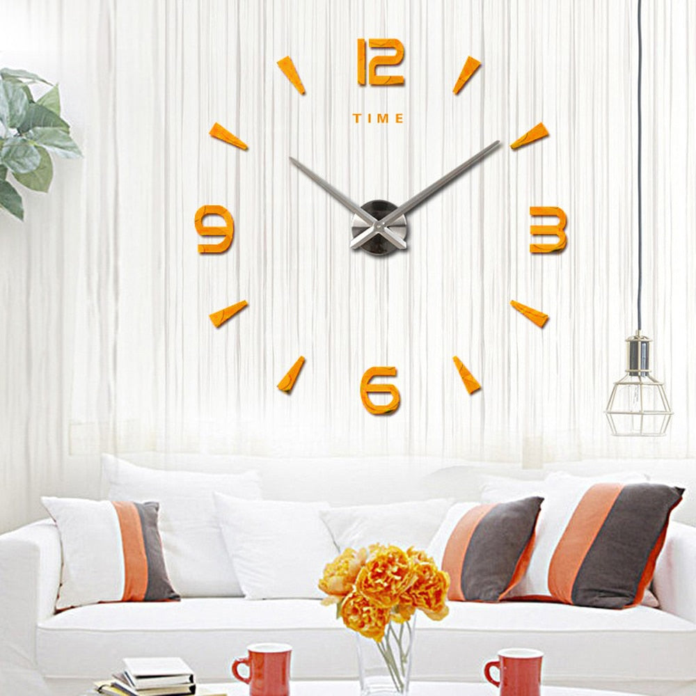 Large Wall Clock Quartz 3D DIY Big Watch with TIME Letter Decor Chrome Numerals Big Clock 1mtr Diameter