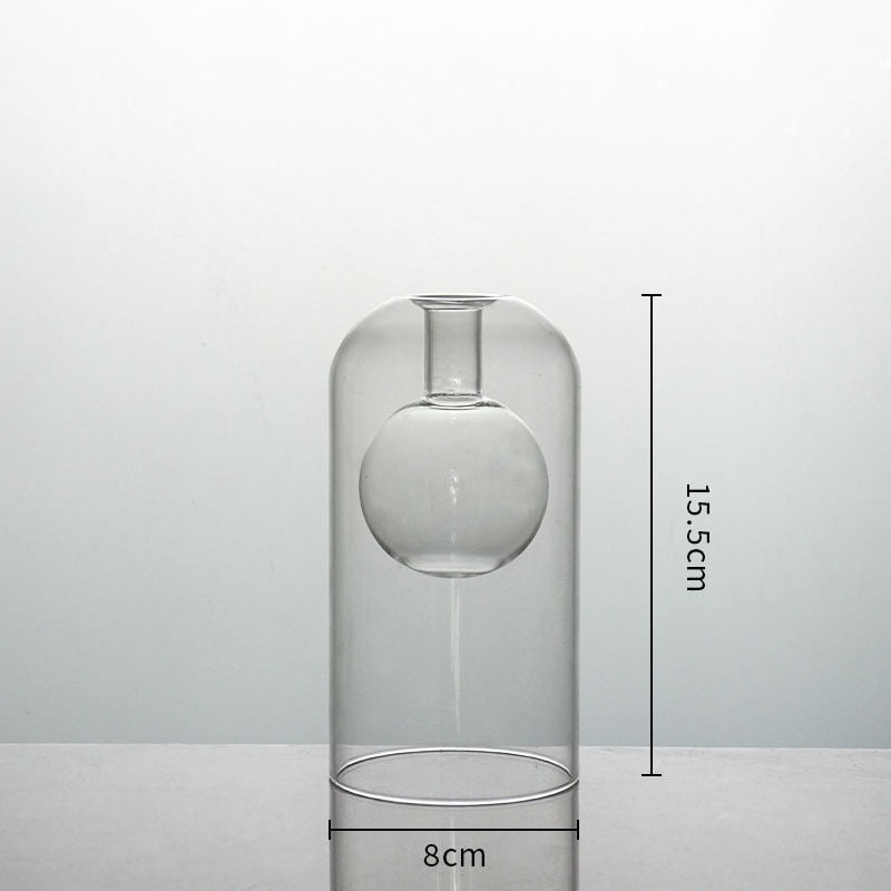Modern Colorful Abstract Handcrafted Double-Layer Glass Vase for Hydroponic Plants and Flowers