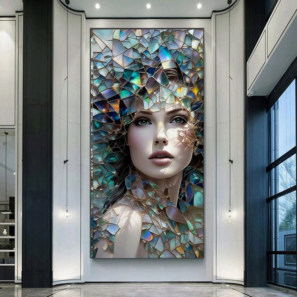 Abstract Colorful Broken Woman Face Portrait Posters: Modern Aesthetic Canvas Print Wall Art for Your Walls