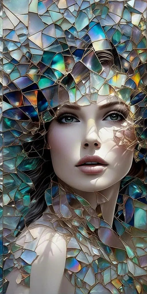 Abstract Colorful Broken Woman Face Portrait Posters: Modern Aesthetic Canvas Print Wall Art for Your Walls