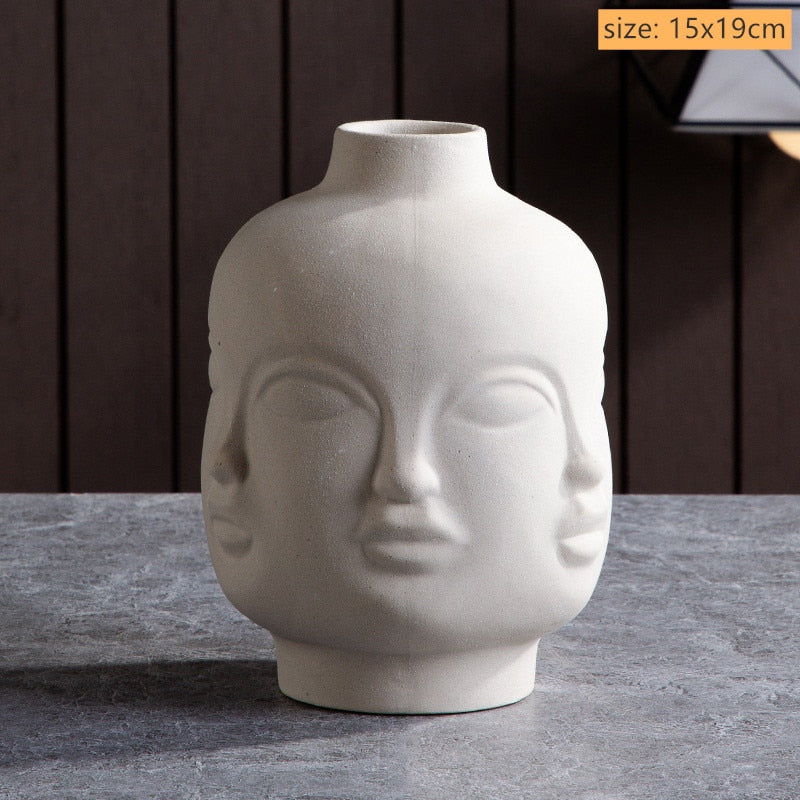 Modern Trendy Face Pot Contemporary Ceramic Human Face & Lips Flower Pot Vase For Floral Arrangements Creative Home Interior Decor