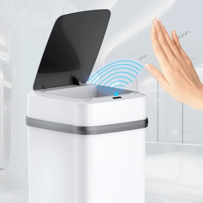 13L Eco-Friendly Kitchen & Bathroom Trash Can with Touch-Free Induction Sensor and Odor Isolation - Waterproof, Mute & Automatic Motion Sensor Trash Bin with Built-In Structure & Trash Bag Fixing Design