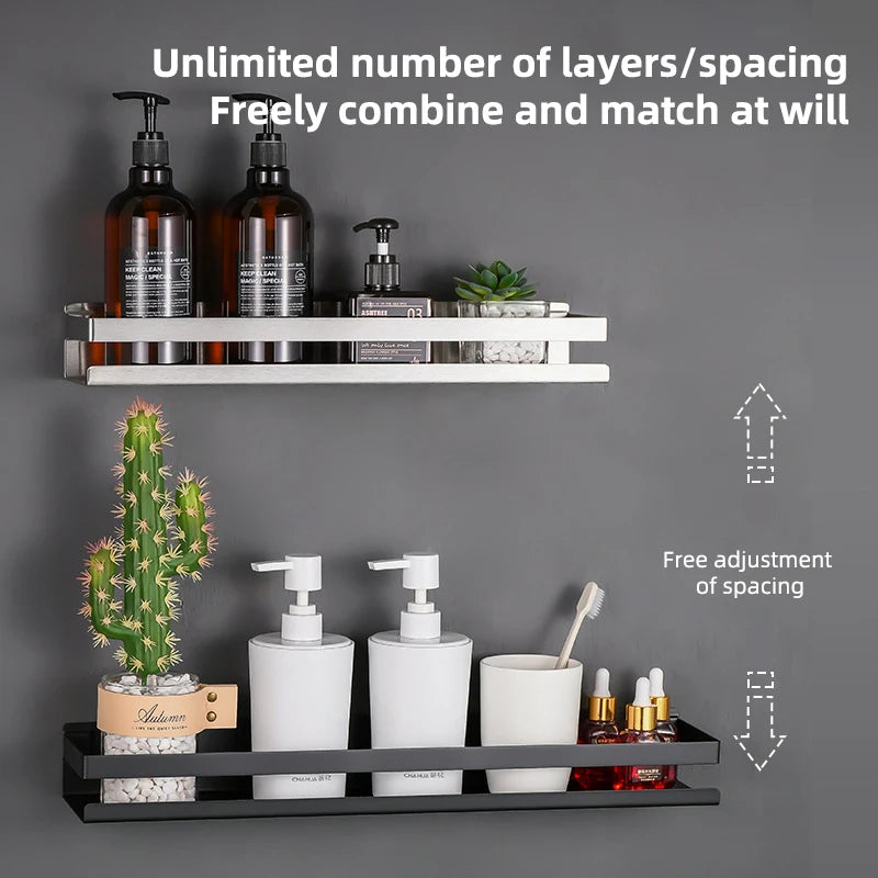 Modern Stainless Steel Bathroom Shelf For Soap Shampoo Cosmetics Shower Shelf Bathroom Storage Rack 4 Sizes In Matt Black Or Brushed Silver
