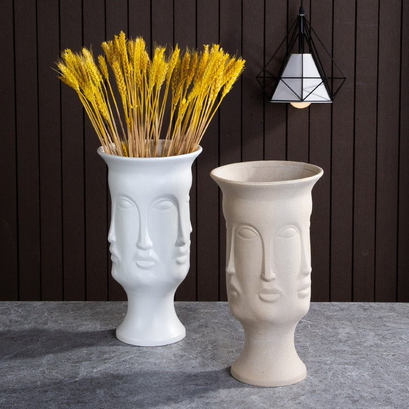Modern Trendy Face Pot Contemporary Ceramic Human Face & Lips Flower Pot Vase For Floral Arrangements Creative Home Interior Decor