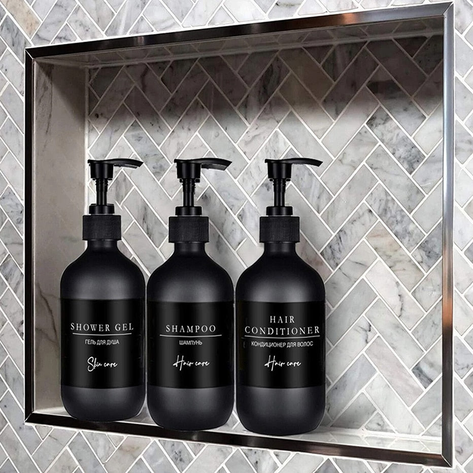 Minimalist Matte Black Cosmetic Dispensers For Hand Liquid Shampoo Shower Gel etc Refillable Soap Pump Lotion Bottles 500ml Set of 3pcs