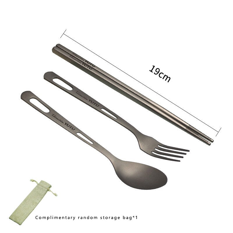 Pure Titanium Portable Tableware Set Frosted Titanium Knife Fork Spoon Chopsticks Cutlery For Camping Travel Survival Etc