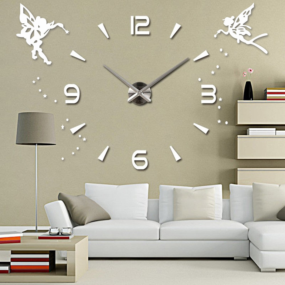 Large Wall Clock Quartz 3D DIY Big Watch with TIME Letter Decor Chrome Numerals Big Clock 1mtr Diameter