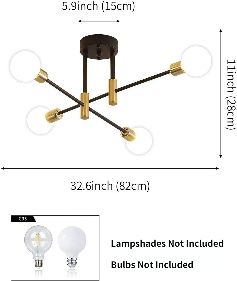 Modern Classic Starburst LED Chandelier Brushed Gold Semi-Flush Mounted Ceiling Light For Living Room Dining Room Trending Home Decor