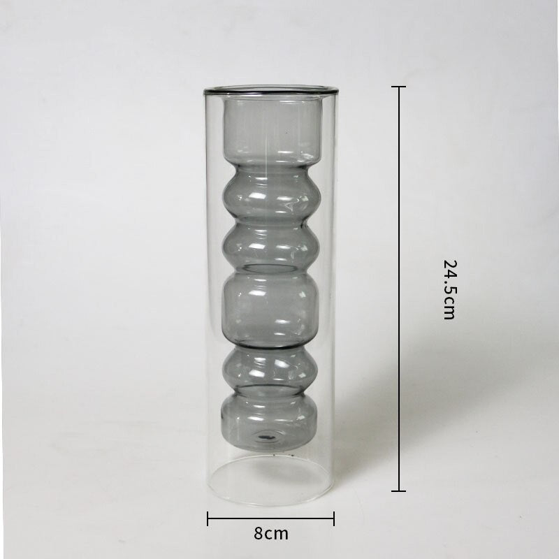 Modern Colorful Abstract Handcrafted Double-Layer Glass Vase for Hydroponic Plants and Flowers