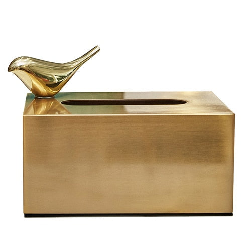 Light Luxury Golden Brass Crafted Tissue Box Modern Geometric Square Housing For Tissues Napkins Etc Living Room Dining Room Decor