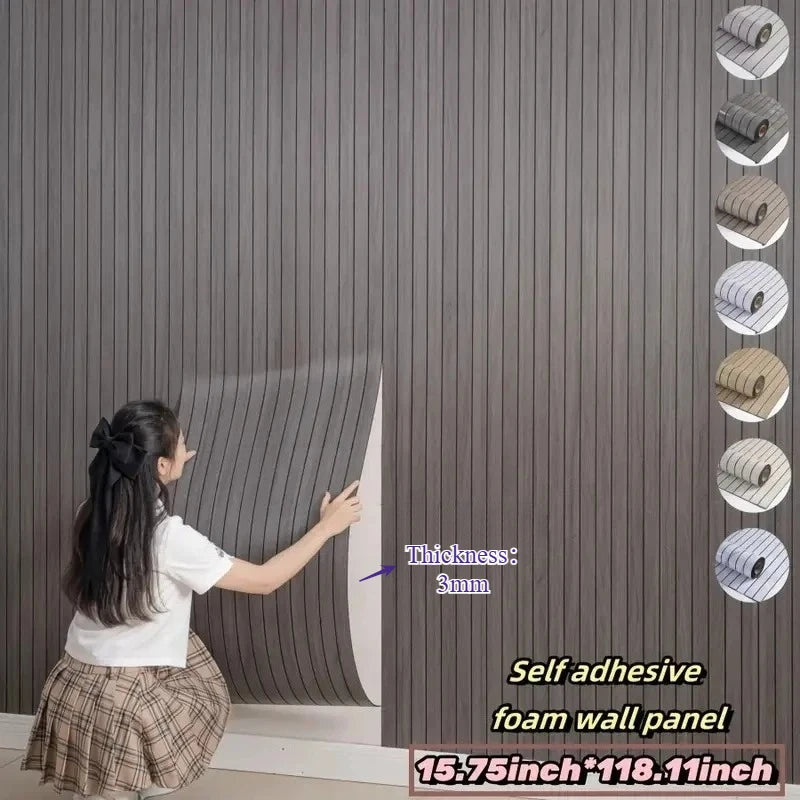 Extra Thick Wood Grain Wallpaper – Self-Adhesive Retro 3D Vertical Stripe Wallcovering, Waterproof & Removable